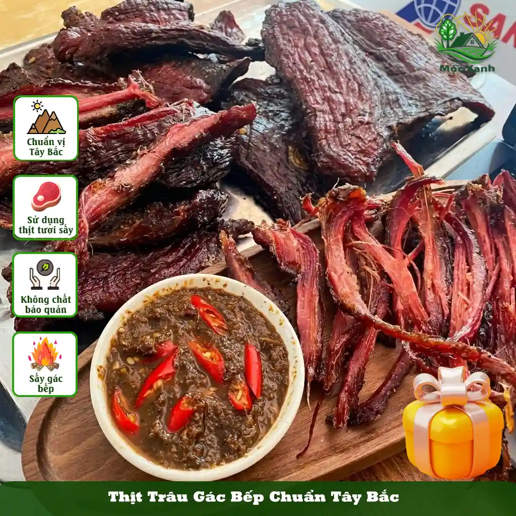 Thịt Trâu Gác Bếp Chuẩn Tây Bắc - Mắc Khén Hạt Dổi [Tặng Chẩm Chéo]